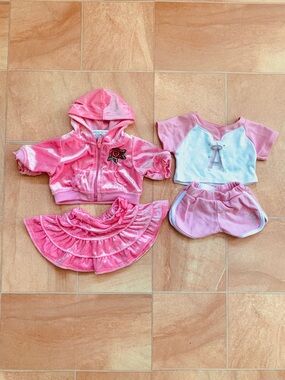 Build-A-Bear Pink Velour Rose Tracksuit & Angels Uniform Matching Set Outfits